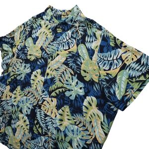 Cubavera Hawaiian Shirt Mens 4XLT Blue Leaf Tropical Button Up Viscose Big Tall